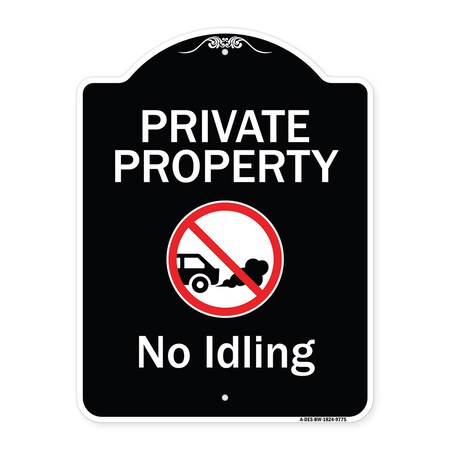 Signmission Designer Series-Private Property No Idling With Graphic, 24" H, BW-1824-9775 A-DES-BW-1824-9775